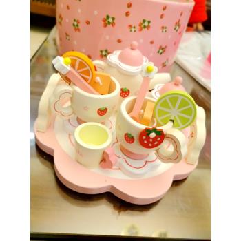 女孩六一禮物仿真茶具茶壺兒童過家家廚房套裝下午茶蛋糕木制玩具