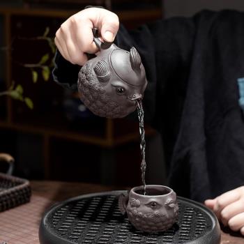 晨翔紫砂茶壺創意河豚大容量單壺功夫茶具泡茶壺泡茶器輕奢品茶