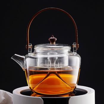 日式雙內膽玻璃煮茶器煮茶壺套裝蒸茶器電陶爐家用黑茶禪意提梁壺