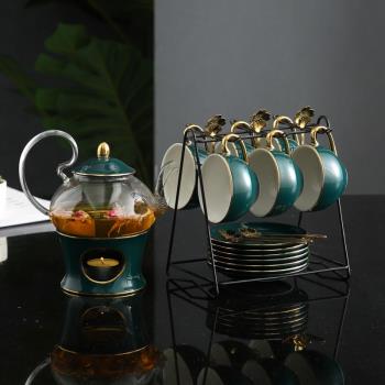 奢華歐式咖啡杯碟套裝 家用陶瓷杯 描金邊下午茶壺花茶器具配杯架