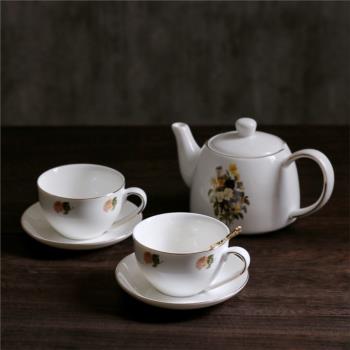 【夢田良品】法式復古田園玫瑰花描金陶瓷手繪下午茶咖啡杯碟茶壺