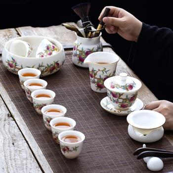 德化白瓷茶具套裝家用辦公室會客壽桃羊脂玉功夫茶具套組泡茶杯具