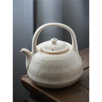 天野 雲朵煮茶壺 白陶白泥壺 開片蘇打釉燒水壺電陶爐 煮白茶提樑