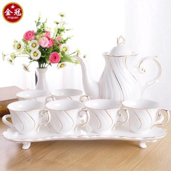 歐式茶具套裝家用杯子6只裝簡約現代客廳陶瓷下午茶茶杯茶壺托盤