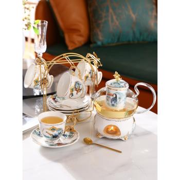 家用花茶壺套裝陶瓷下午茶花果茶杯茶具水果玻璃壺帶過濾蠟燭加熱