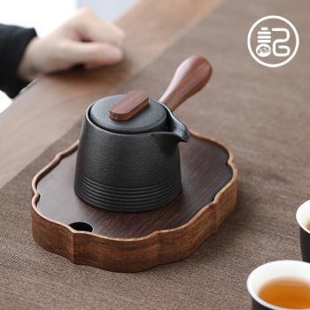 記今朝《黑陶》日式復古側把壺陶瓷泡茶壺單壺功夫茶具蓋碗泡茶器