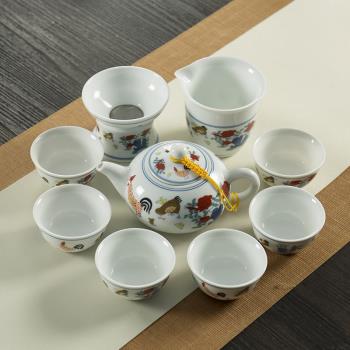 ronkin斗彩雞缸杯茶具套裝陶瓷家用簡約現代花茶壺過濾紅茶泡茶杯