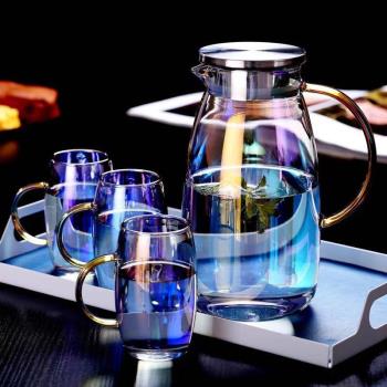 炫彩冷水壺涼水壺防爆耐高溫玻璃茶壺家用大容量茶具茶杯套裝北歐