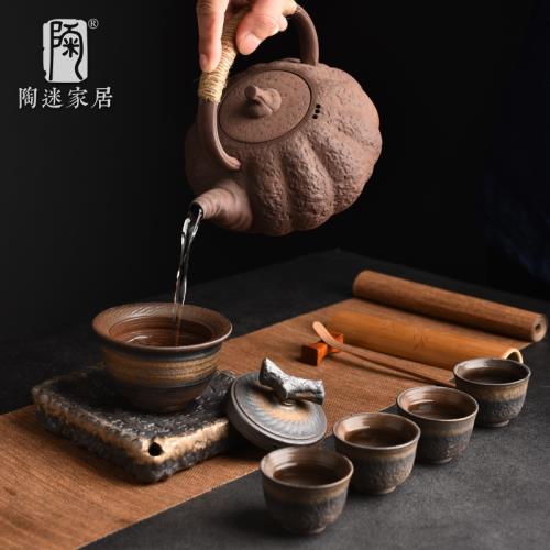 陶迷復古南瓜提梁壺耐高溫炭爐干燒陶瓷煮茶壺粗陶燒水壺明火炭燒|茶壺