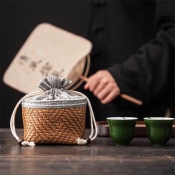 茶杯茶壺收納包袋子家用藤編戶外便攜旅行茶具快客杯主人杯收納包