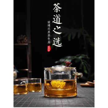 耐熱玻璃蒸煮加厚側把日式茶壺