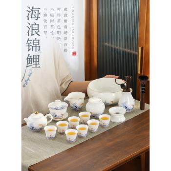 羊脂玉白瓷功夫茶具套裝家用泡茶壺輕奢高檔陶瓷蓋碗辦公室喝茶杯