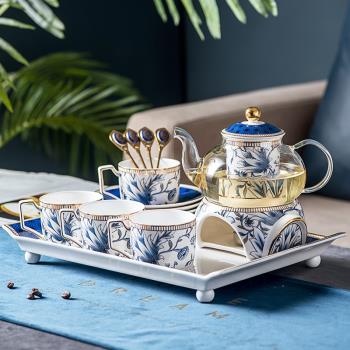英式輕奢下午茶具花茶杯套裝水果花茶具煮茶蠟燭加熱家用茶壺保溫