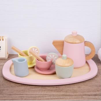 INS韓系兒童過家家木質茶具下午茶甜點仿真茶壺可愛寶寶玩具禮物