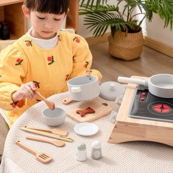 ins韓風兒童木制仿真過家家廚房玩具鍋餐具筷子茶壺寶寶煮飯套餐