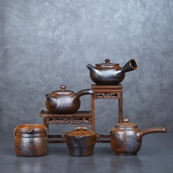 粗陶茶器仿柴燒手工茶壺功夫茶具側把壺日式復古茶西還原燒泡茶器