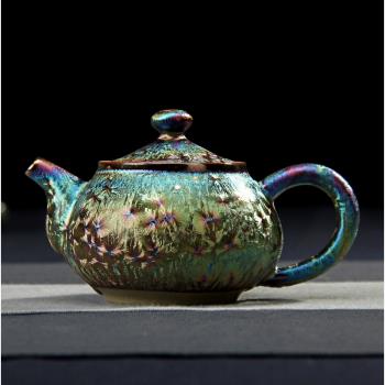 七彩茶壺陶瓷窯變茶具孔雀壺曜變天目茶杯整套茶具套裝旅行茶壺