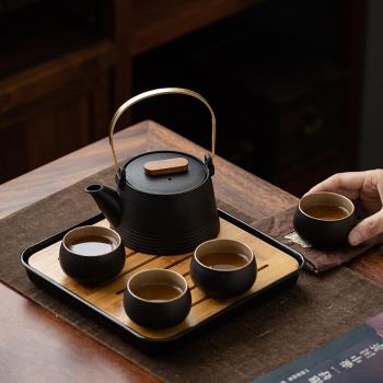禪風黑陶日式簡約提梁小套裝茶具