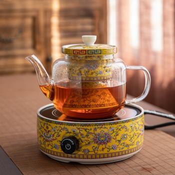 秦藝家用輕奢琺瑯彩電陶爐煮茶器玻璃燒水煮茶壺小型電熱茶爐套裝