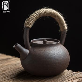 陶迷綁繩提梁壺創意原礦粗陶茶壺家用陶瓷復古單壺泡茶具茶盤套裝