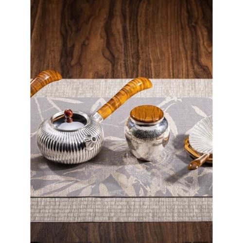 茶具套裝金絲楠木滿花紋功夫茶具茶則茶刀手工制作純銀茶壺公道杯