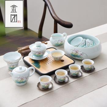 功夫茶具套裝家用套小陶瓷現代簡約中式茶杯子茶壺整套帶托盤日式