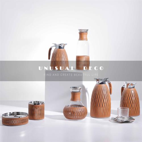 UNUSUAL 簡約橙色皮革保溫壺冷水壺擺件樣板間家居餐桌茶幾裝飾品