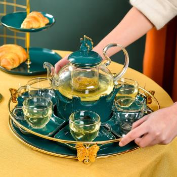 日式花茶壺套裝下午茶具煮茶爐蠟燭加熱底座花茶玻璃茶杯泡茶器