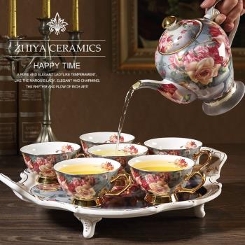 古典玫瑰歐式骨瓷咖啡茶具套裝英式奢華陶瓷下午茶茶壺杯具帶托盤