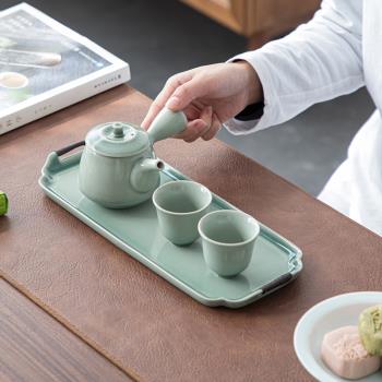 一壺兩杯日式陶瓷側把茶壺干泡盤功夫茶具簡約禮品禪意茶臺小套裝