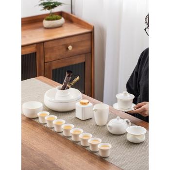 白瓷功夫茶具套裝家用客廳現代輕奢羊脂玉整套中式蓋碗泡茶壺茶杯