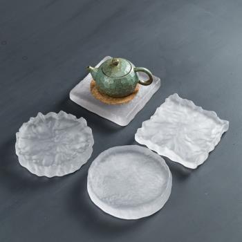 日式玻璃壺承紫砂茶承復古磨砂錘紋琉璃幹炮臺養壺盤壺墊小茶盤