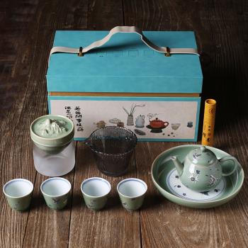 陶瓷手繪功夫茶具套裝茶壺蓋碗茶杯整套復古青花泡茶器家用特價