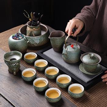日式粗陶功夫茶具套裝家用整套辦公室會客復古陶瓷泡茶壺蓋碗茶杯
