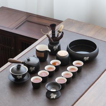隱茶緣創意古陶功夫茶具套裝家用茶道六君子茶洗蓋碗陶瓷茶盤配件