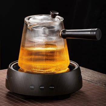 冠發側把蒸茶壺煮茶器加厚耐高溫玻璃錘紋泡茶壺家用電陶爐煮茶壺