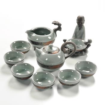 君子蘭龍珠茶壺開片陶瓷哥窯茶具套裝 整套功夫茶道冰裂釉禮盒裝
