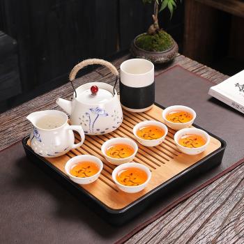 功夫茶具套裝家用提梁壺干泡茶盤會客日式現代小套陶瓷泡茶壺茶杯
