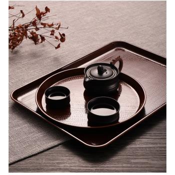 臻延坊托盤長方形日式家用杯盤茶杯托盤創意盤子復古仿木茶壺茶具