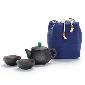 舊望格功夫黑陶茶具一壺兩杯便攜式旅行茶壺茶杯家用辦公個人茶具