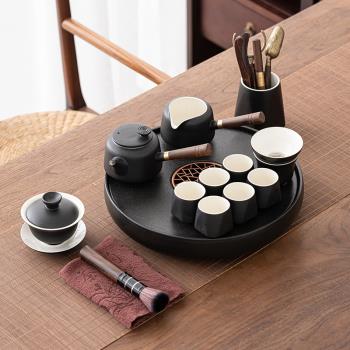 天生大器現代輕奢黑陶茶壺功夫茶具套裝家用客廳陶瓷干泡小型茶盤