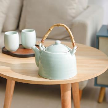 陶瓷茶壺青瓷大容量提梁壺單個泡茶壺850ml日式料理水壺餐廳茶具