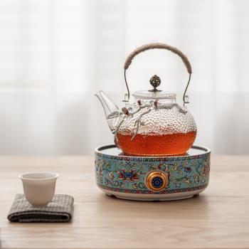 陶瓷電陶爐煮茶壺家用琺瑯彩中式提梁壺燒水壺耐熱玻璃煮茶器套裝