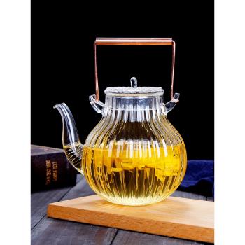 耐熱玻璃燒水壺電陶爐專用茶壺菊瓣煮煮茶器銅柄提梁壺過濾花茶壺