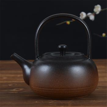 黑色煮茶耐熱明火提梁側把壺陶瓷