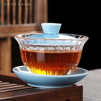 玻璃蓋碗茶杯功夫茶具套裝加厚透明泡茶壺手工大號敬茶三才碗家用