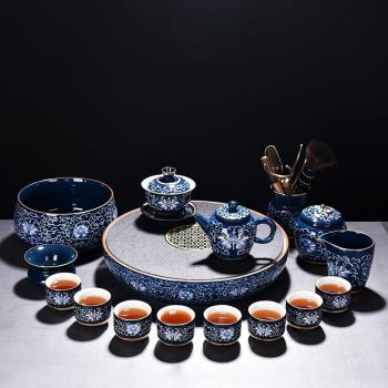 德化仿古琺瑯彩青花瓷茶具套裝家用客廳泡茶高端套裝功夫茶具中式