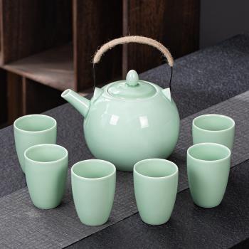 青瓷茶具套裝家用陶瓷大號日式冷水壺整套現代簡約茶壺茶杯提梁壺