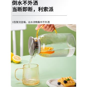 耐熱冷水壺玻璃果汁壺大容量茶壺涼白開水壺家用涼水壺套裝扎壺