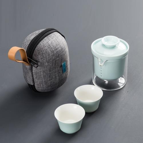玻璃旅行茶壺便攜包茶具套裝快客杯簡約家用辦公室茶杯一壺二杯車